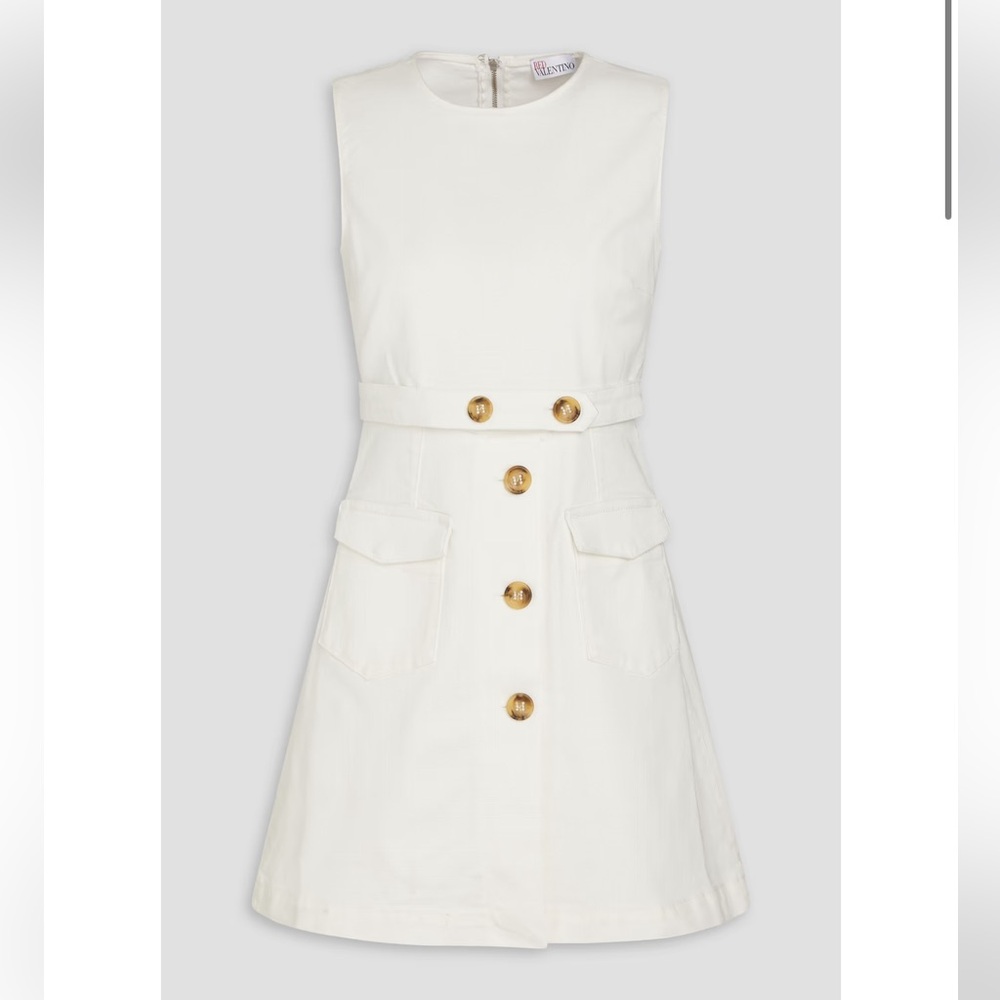 Red Valentino White Sleeveless Dress with Gold Buttons